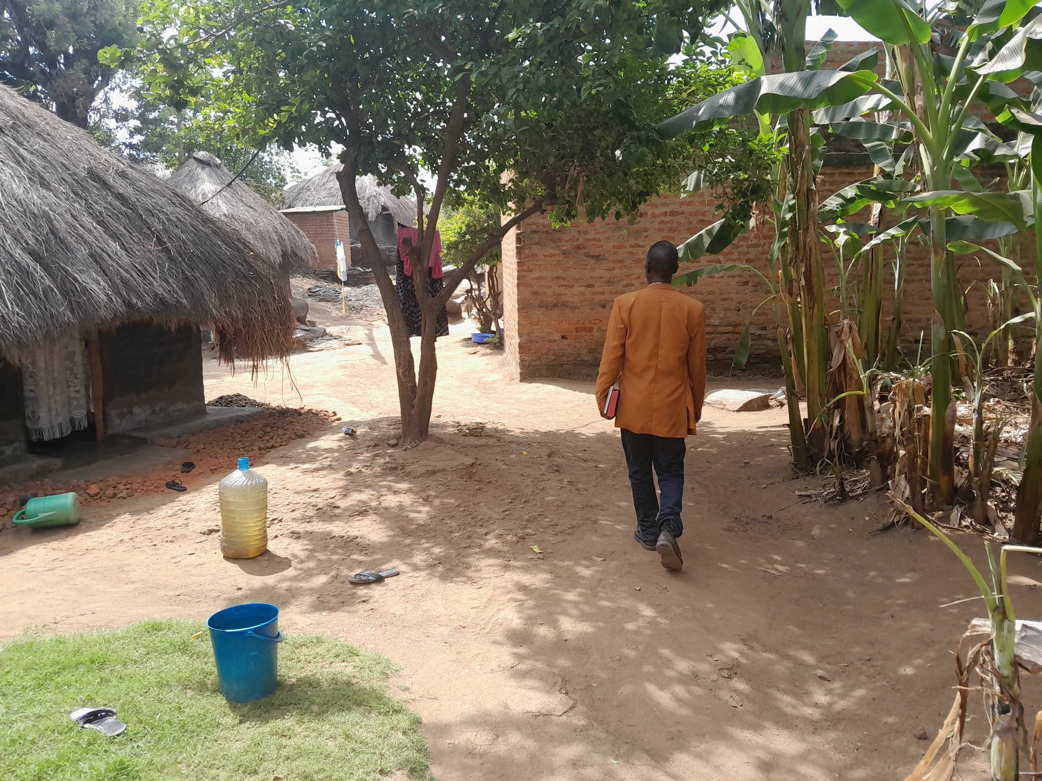 Walking through a village path
