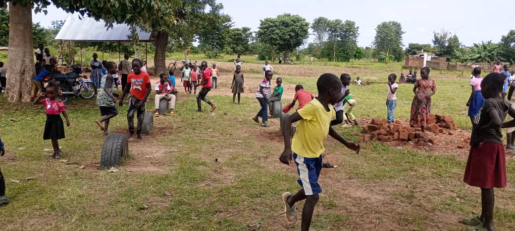 Children playing in an open field
